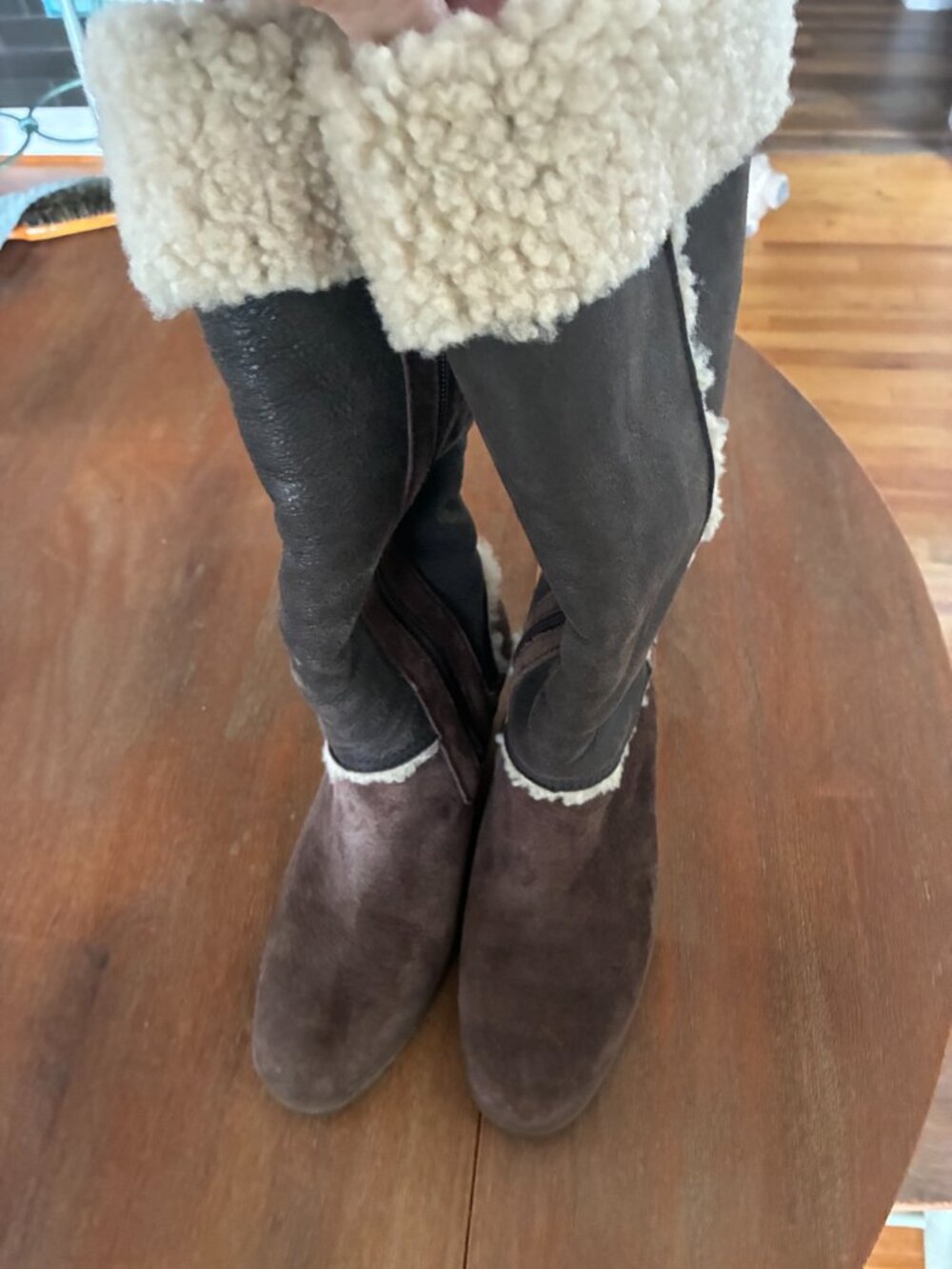 UGG Womens Suede & Leather Aubrie Tall Wedge Boots Size 8 - Picture 3 of 10